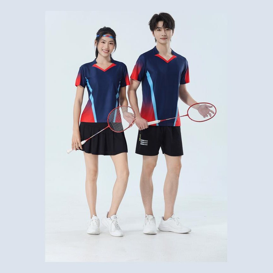 Nuevo set de bádminton transpirable de secado rápido hombre y mujer V-collar chaqueta deportiva para niños adultos con impresión personalizada image 2