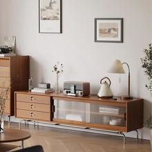 北欧北欧实木电视柜复古茶几组合落地储物柜简约日式客厅家用边柜