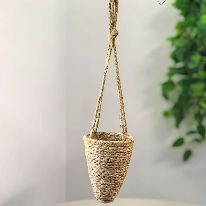 tejido de paja colgando cónico cestas de grasa verde tejido a mano cestas de plantación verde cestas colgantes balcón cestas colgantes decorativas