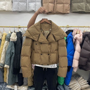2024 New down jacket women's short Korean-style thick large lapel white duck down bread coat winter warm coat fashion