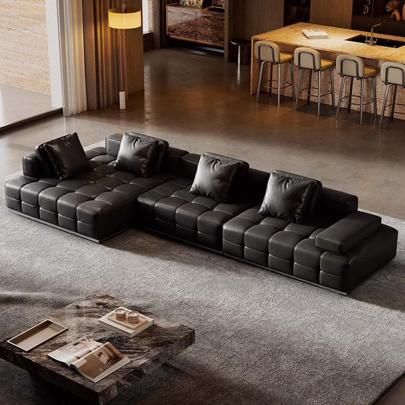 Sofá de cuero genuino de Lawrence, sala de estar minimalista italiana, casa de piso plano, esquina de cuero de vaca, combinación de sofá VIP.