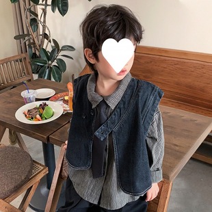 Children's Wear 2023 New Autumn suit Boy's Denim Shirt Vest Children's Simple Casual Two-piece Set