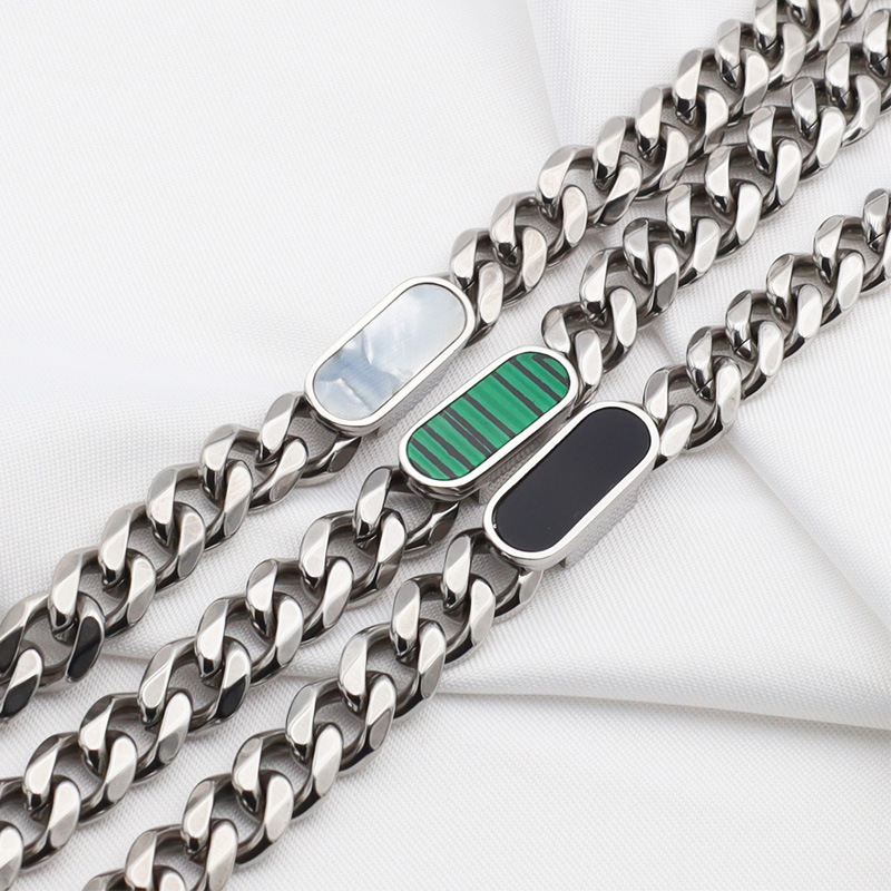 Daily Occasion Titanium Steel Material Casual Oval Titanium Steel Plating Inlay Shell Bracelets Necklace 1 Piece