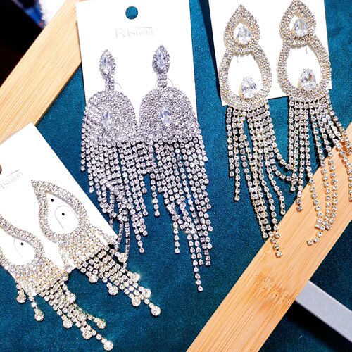 One piece dropshipping 925 silver needle European and American new heavy industry earrings for women mixed batch tassel long zircon earrings wholesale