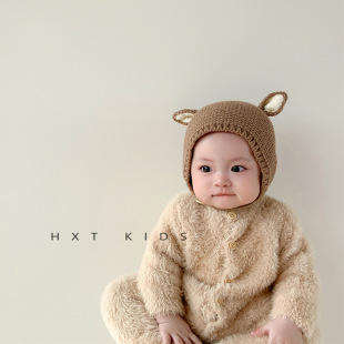 Baby hat autumn and winter super cute knitted ear protection cap 3-6 months baby Autumn cap