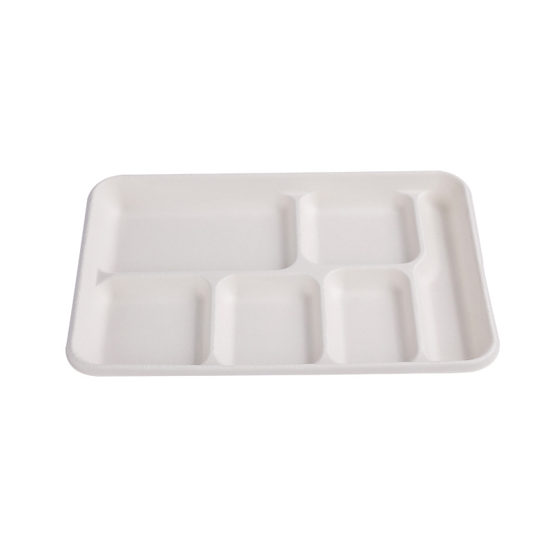 Fabricante al por mayor plato desechable biodegradable cubiertos de pulpa tres cuadrícula cuatro cuadrícula bandeja de almuerzo platos de buffet