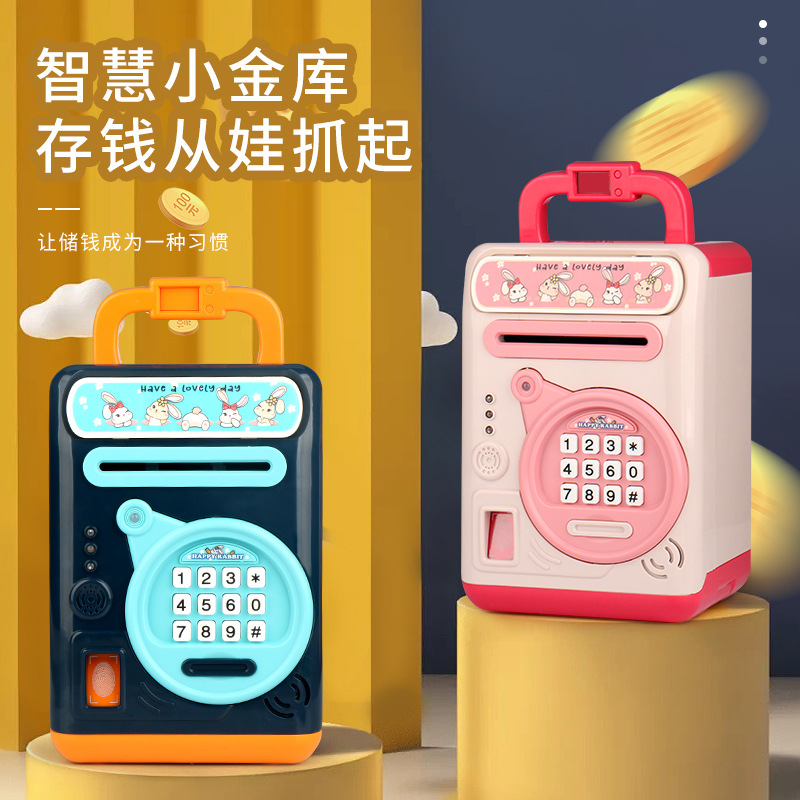 Nuevos niños de ahorro alcancía accesible huella digital contraseña caja dibujos animados sabiduría pequeño tesoro juguete regalo cumpleaños