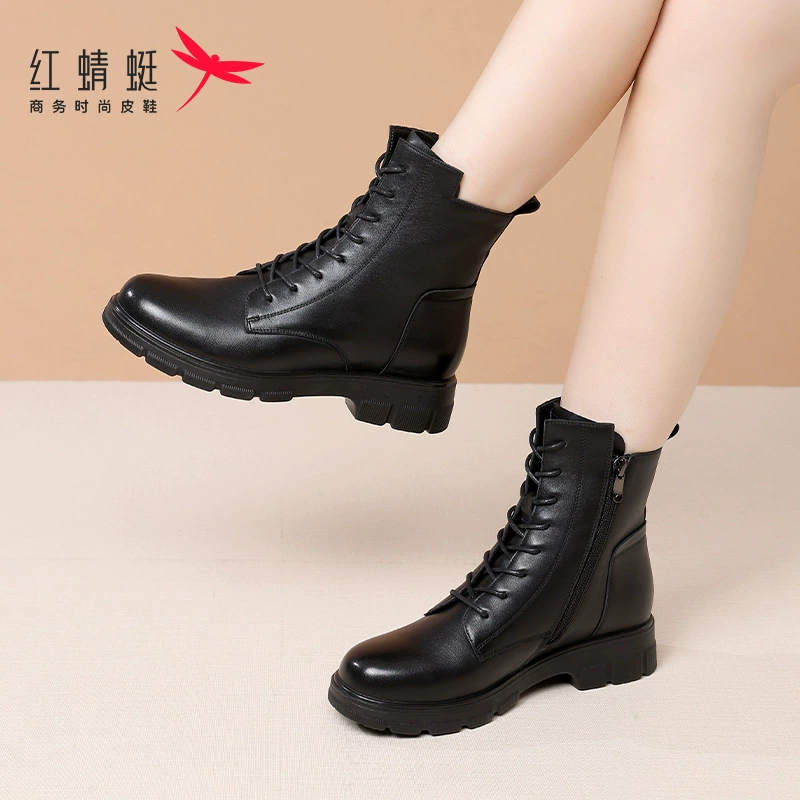 Ботинки на щиколотку (Martens) из бычьей кожи, флисовая подкладка, английский/британский стиль, шнуровка с боковым молнией