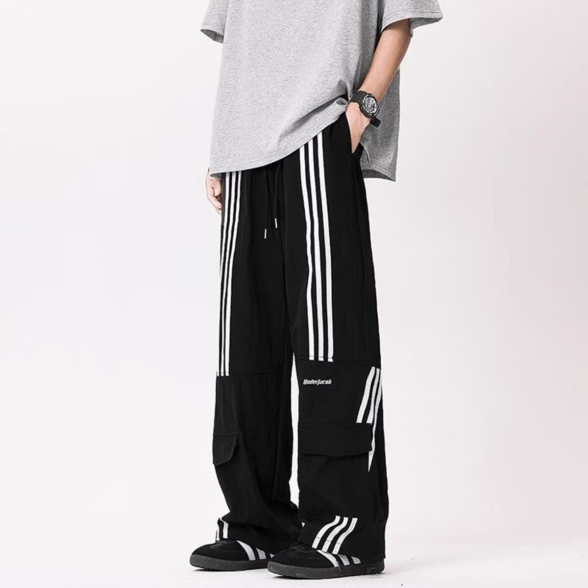 Summer Thin American Retro Paratrooper Cargo Pants Men's Three-Stripe Quick-Dry Outdoor Hiking Pants