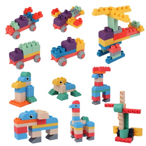 Factory direct sales baby large particle building blocks diy assembled chew toys soft rubber building blocks baby educational toys