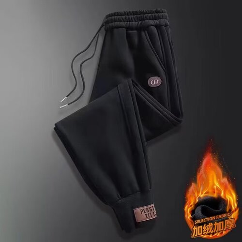 Men's autumn and winter sports pants with cuffs, loose, fleece casual pants, large size spring and autumn men's loose cuff sweatpants 