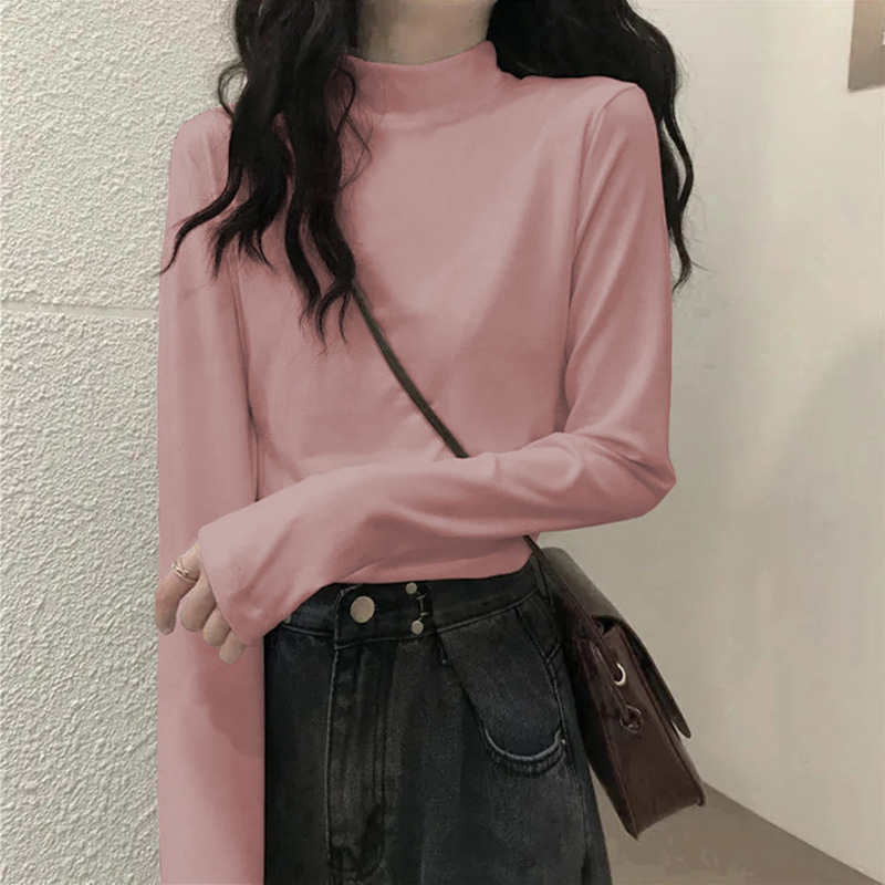 Double-Sided, Woolen Half-High-Necked Warm Base Layer Shirt For Women Perfect As An Innerwear Item For Autumn And Wint_ecoleips.com