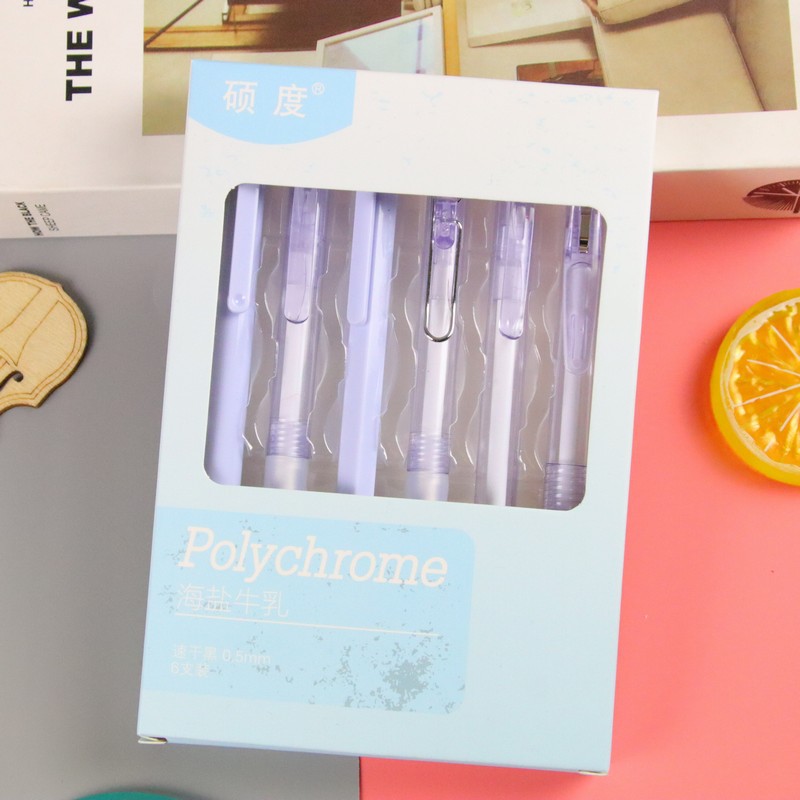 6 piezas en la misma caja de color ST cabeza gel pluma de alta apariencia Oficina papelería pluma de empuje pluma estudiante de agua
