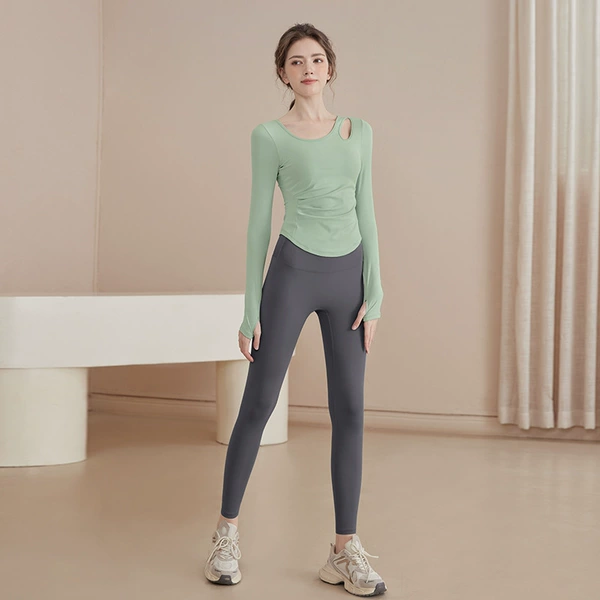 Green long-sleeve, purple trousers