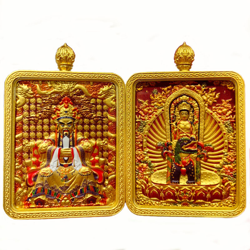 WUYE THANGKA 순수 구리 양면 3 차원 ANAGLYPH GAWU 상자 펜던트 부처님 MANJUSRI BENMINGFO 시리즈 펜던트 배달 끈