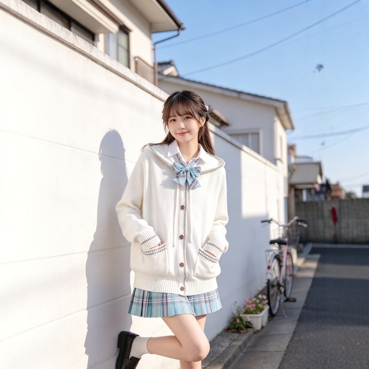 Original JK uniform hooded cardigan sweater, preppy style, solid color, versatile, casual and cute, perfect for schoolgirls, autumn and winter set