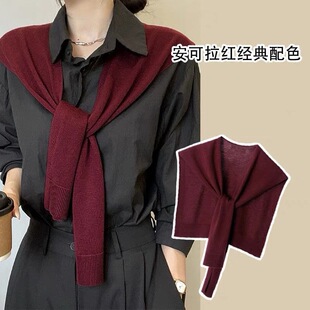 Spring and Autumn High-End 2025 Shawl Ancora Red Knitted Small Waistcoat Solid Color Easiest for Match Burgundy Air-Conditioned Room Shoulder