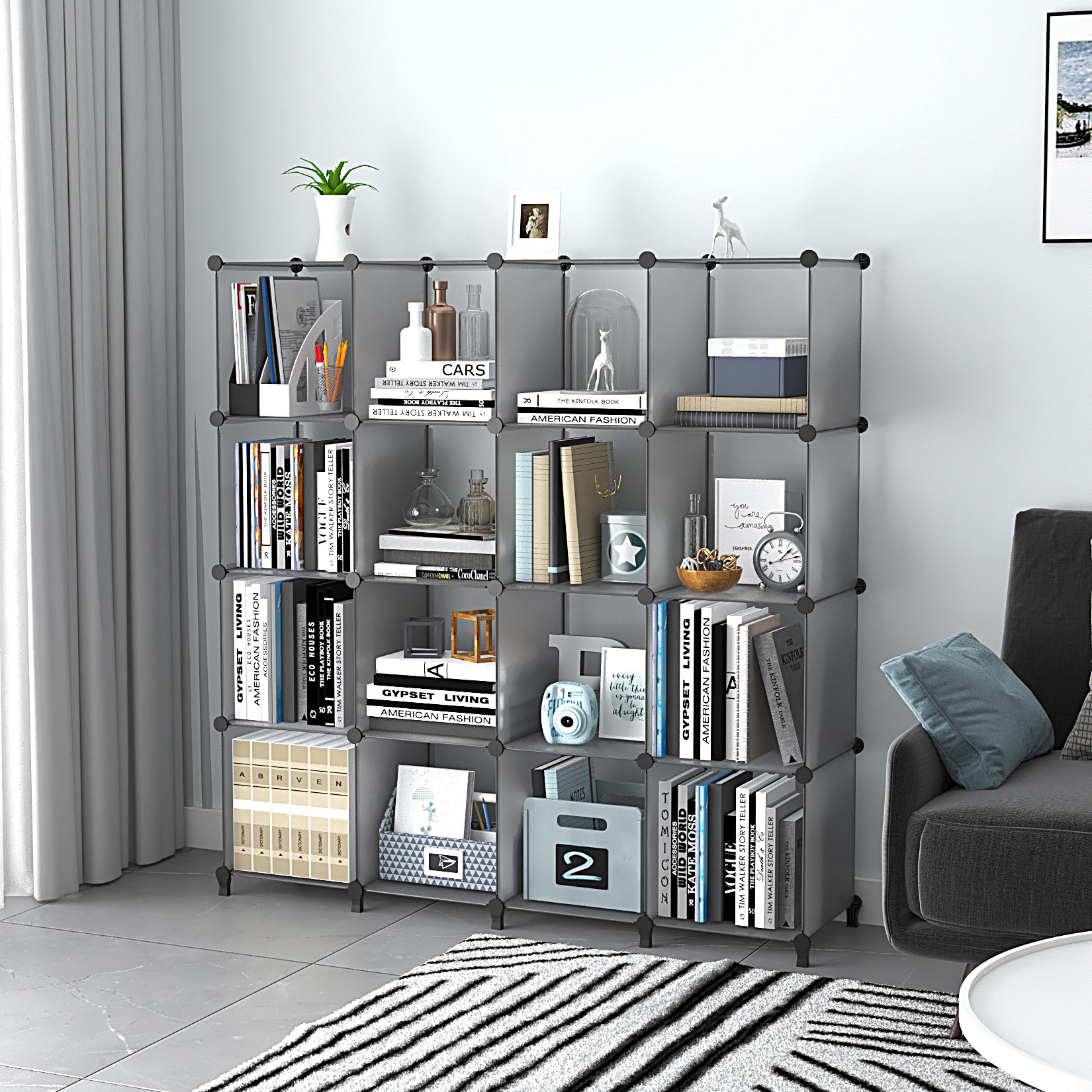 16-grid light gray bookshelf miscellaneous rack plastic cube storage manager plastic storage rack shelf storage rack