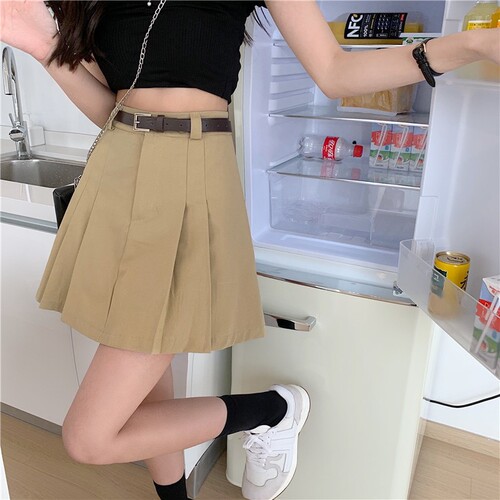 Summer 2024 New High-Waist Skirt for Women with Side Slits, Pleated A-line Short Skirt with Design Sense, Suit-like and Slimming, Solid Color