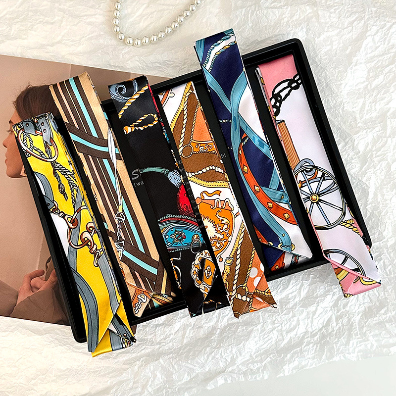 Pañuelo de seda largo, decoración de moda avanzada coreana, bufanda pequeña, bolsa de toalla de seda para mujer, cinturón de envoltura, turbante multiusos, cinturón para el cabello