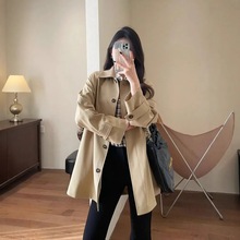 禾家露珠系列！英伦风春季女装中长款女士羊毛大衣小个子风衣外套