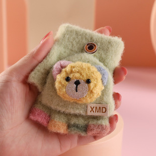 Children's writing gloves flip autumn and winter half-finger baby five-finger boys and girls 1-4 years old cute warm winter