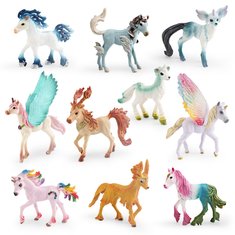Cross-Border Amazon Simulated Mythical Story Elf Model Medium-Sized Unicorn Pegasus Solid Plastic Ornament Toy