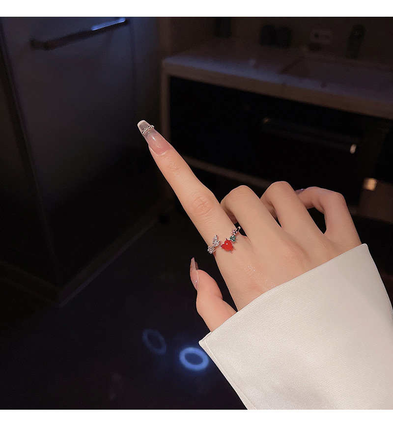 Sweet Heart Shape Flower Copper Plating Zircon Open Ring