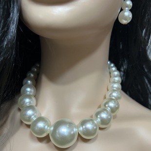 European and American Large White Pearl Necklace Exaggerated Necklace Cross-Border Simple Imitation Pearl Short Clavicle Chain Women's Necklace