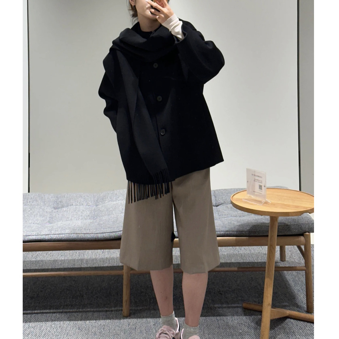 재고 CS 여성용 캐주얼 술 스카프 칼라 울 블렌드 코트 가을 새 1187057003