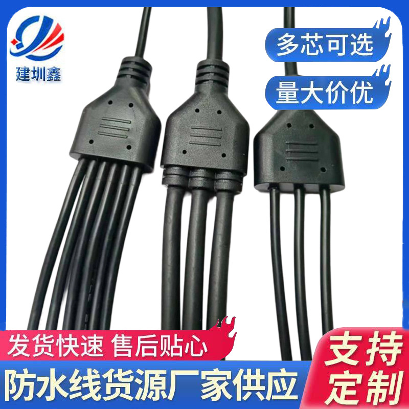 Y型防水线2芯到4芯一拖二 三 四 五 六户外LED照明防水连接线