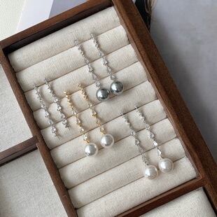 S925 Sterling Silver Diamond Long Earrings High-end Light Luxury Earrings Handmade DIY Earrings Pearl Empty Silver Accessories