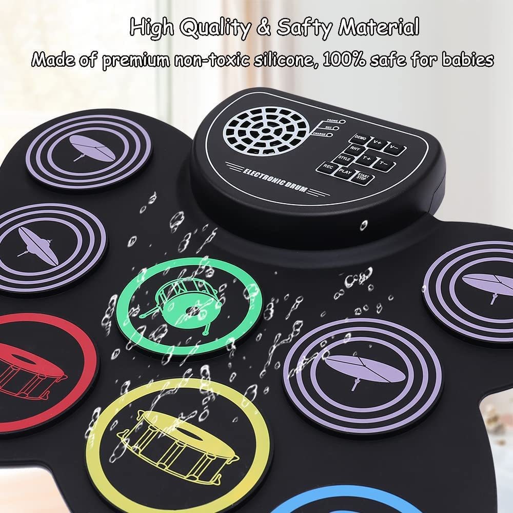 Children's Christmas Gift Colorful Hand-rolled Drum Set with Speaker Built-in Lithium Electric Instrument Silicone Electronic Drum Wholesale