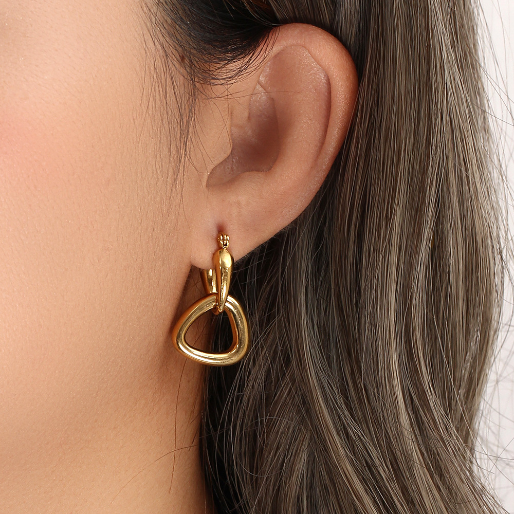 Fashion Ear Hoop Jewelry Stainless Steel Geometric Triangle Buckle Earrings display picture 6