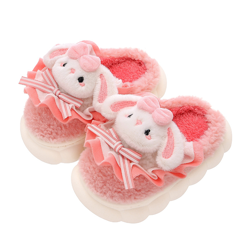 Zapatillas de algodón de invierno para niños niñas calentadas y peludas lindas para padres e hijos en casa bolsas de zapatos de algodón para niños pequeños