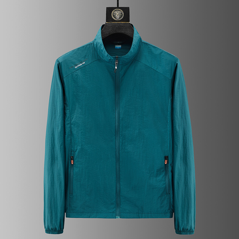 Ropa de protección solar de cuello suelto de cuero para hombres y mujeres, chaqueta deportiva al aire libre, chaqueta de ocio, bolsillo con cremallera, ropa de protección solar de moda