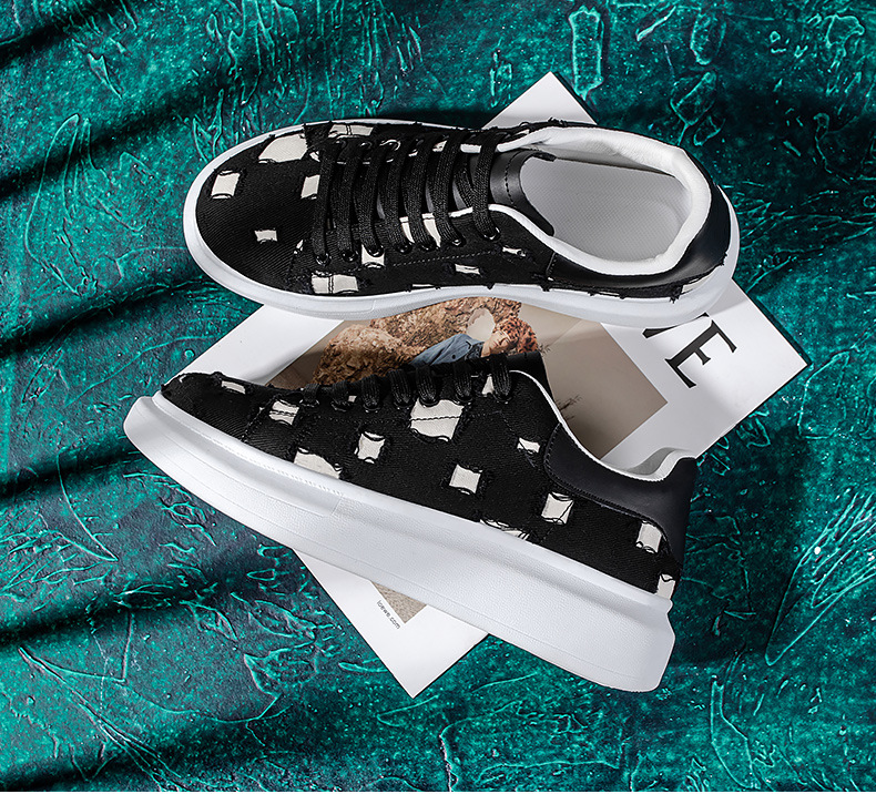 Mc Queen Vita skor Herr koreansk tjock sula Mode Casual Sneakers Man Inre höjd Student Casual Canvas Skor Partihandel_voghion.com