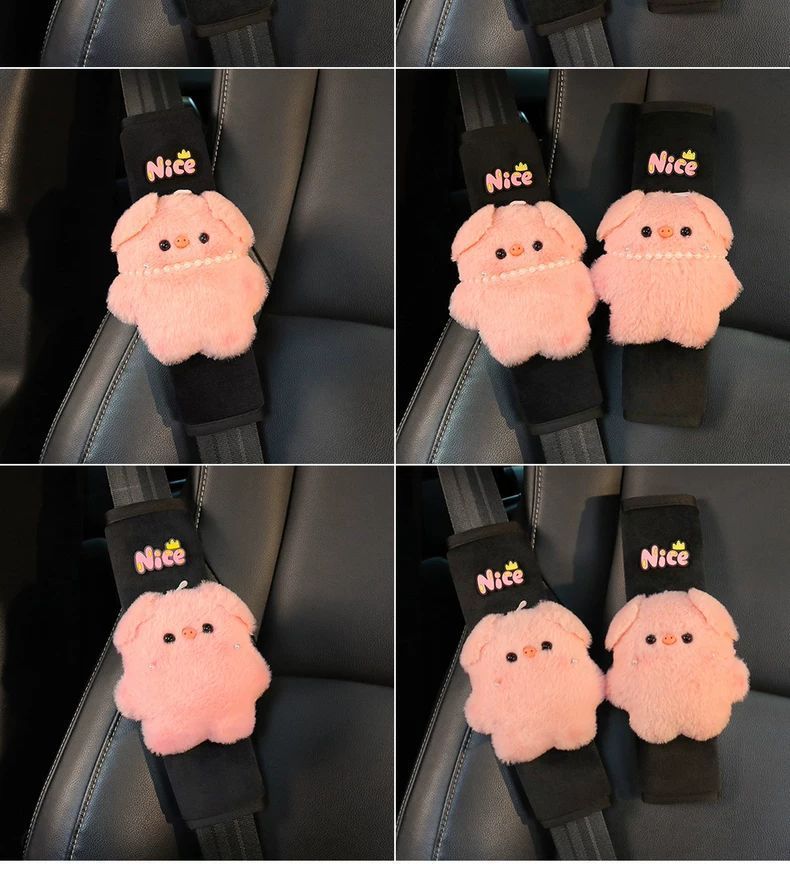 Cute Piggy Seatbelt Shoulder Pad Car Decoration Doll Interior Decoration Protective Cover Anti-Neck Strangling for Women