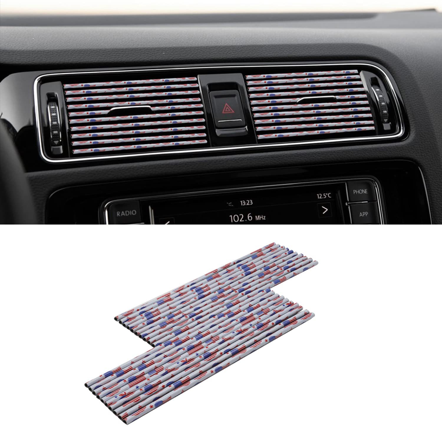 24 colores de salida de aire del coche tira decorativa clip de malla medio en forma de U galvanoplastia brillante tira de aire acondicionado color cromo modificación interior