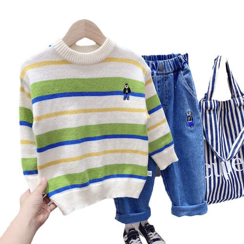Children's round neck sweater  autumn new children's clothing medium and large children's style cartoon sweater baby warm tops
