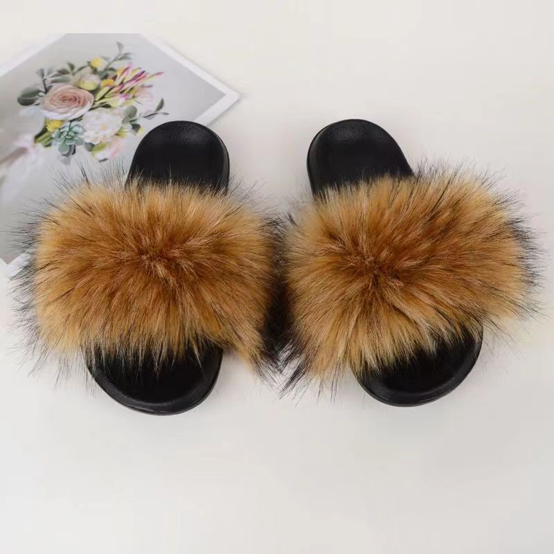 Flat-bottom Slides Women's Outro-wearing Mao Mao Slippers Korean-style Multi-color All-match Fashionable Household Faux Fox Fur Slippers