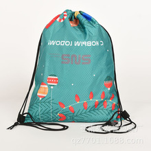 定制涤纶600D足球纹拼接双肩背袋环保抽绳热转印束口收纳袋印logo