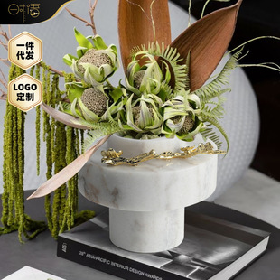Modern New Chinese High-end Marble Flower Vase Creative Decoration Desktop Living Room Hotel Model Room