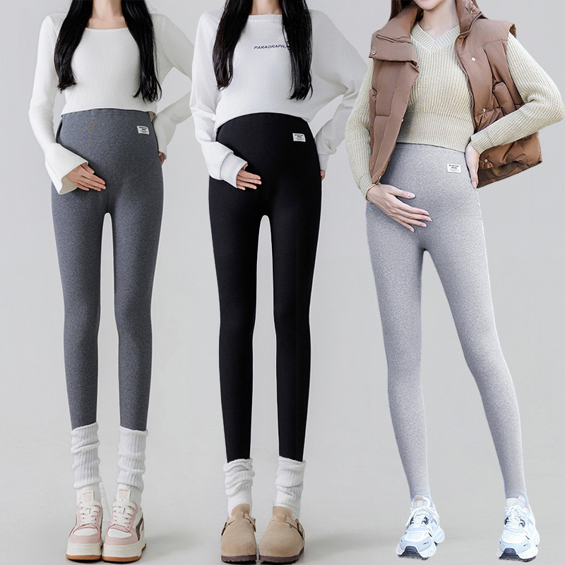 Plus-Size Maternity Pants 2025 Autumn and Winter New Style High-Waisted Belly-Supporting Adjustable Fleece-Lined Leggings for Pregnant Women