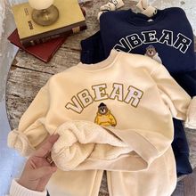 男女童加绒加厚儿童套装2025秋冬新款中小童卫衣卫裤宝宝两件套潮