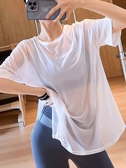 300斤网纱透气健身服女宽松跑步运动罩衫夏季速干瑜伽短袖上衣t恤