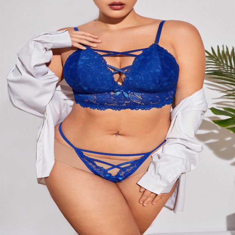 European and American plus size Mature Women's Sexy Bra Cross Strap Temptation Sling Underwear T-shaped Non-stripping Passion Underwear suit