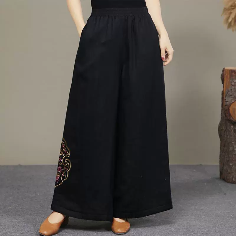 Весенние и осенние хлопчатобумажные брюки новый сплошной цвет хлопчатобумажные льняные широкие брюки ретро вышитые льняные брюки штанов в китайском стиле повседневные волосы