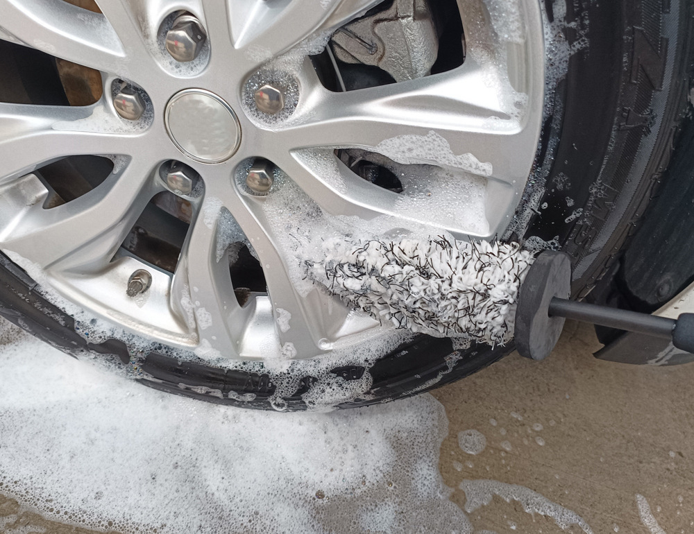 Cross-Border Automotive Long-Haired Plush Microfiber Car Wash Brush Tire Rim Wheel Hub Beauty Cleaning Brush Wheel Hub Brush