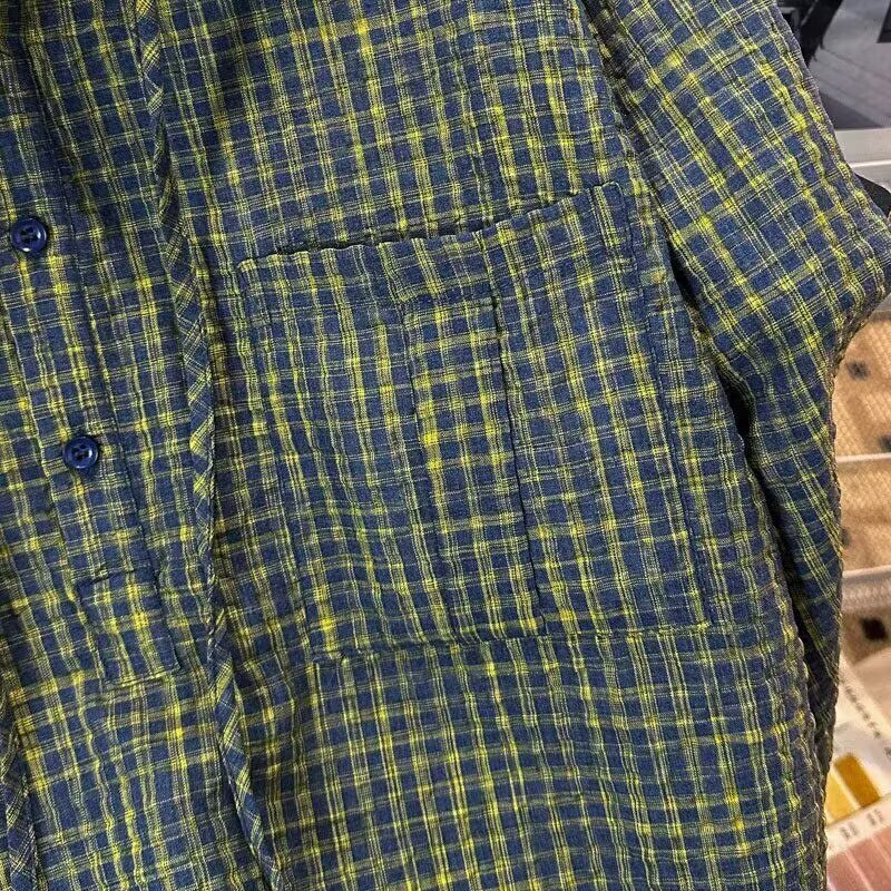 Camicia uomo a quadri in garza di schiuma giacca retro maniche lunghe_voghion.com